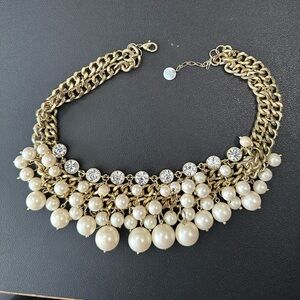 Vintage pearl Gold tone Rhinestone chunky collar  necklace